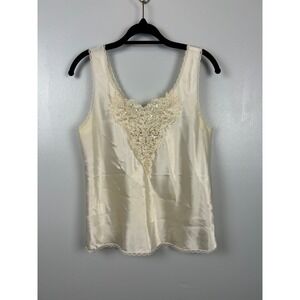 Vintage Cinema Etoile Small Cream Lace Sequin Beaded Cami Tank Top Satin Boudoir